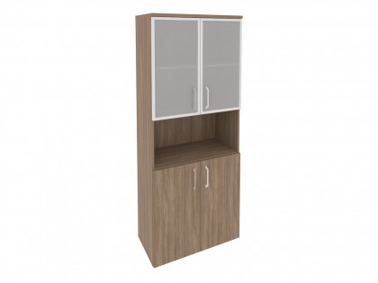 Офисная мебель для персонала ONIX O.ST-1.4R Шкаф высокий широкий (2 низких фасада ЛДСП + 2 низких фасада стекло в раме)